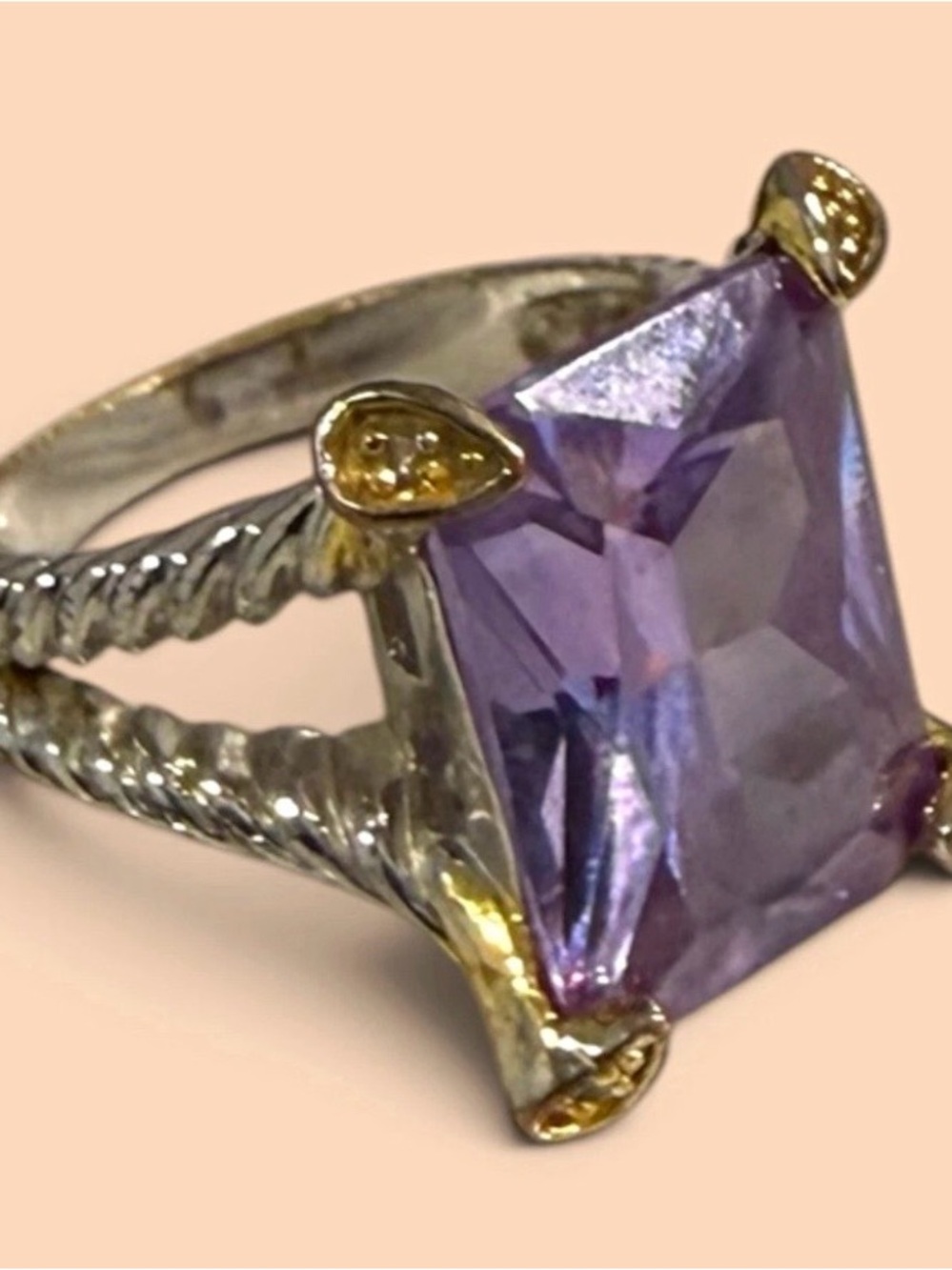 Sterling Silver Two-Tone Amethyst Ring - Purple Stone